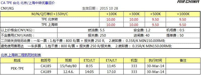 CA國(guó)航臺(tái)北空運(yùn)專線，臺(tái)北空運(yùn)價(jià)格查詢，深圳大智通